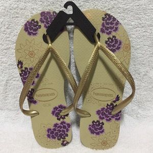 Floral Gold Havaiana Slim Purple New! USA 6